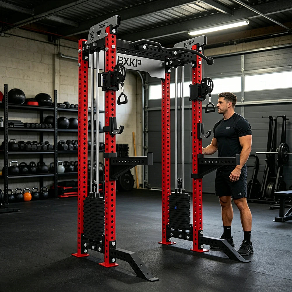 FITPRO Dual Cable Functional Power Rack 3MM Commercial Frame Aluminium Pulley Full Body Home Gym Garage - Red