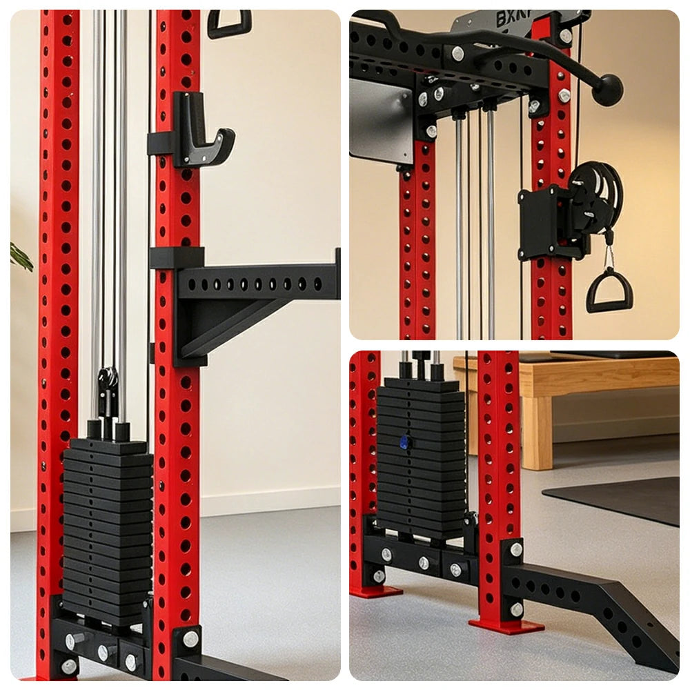 FITPRO Dual Cable Functional Power Rack 3MM Commercial Frame Aluminium Pulley Full Body Home Gym Garage - Red