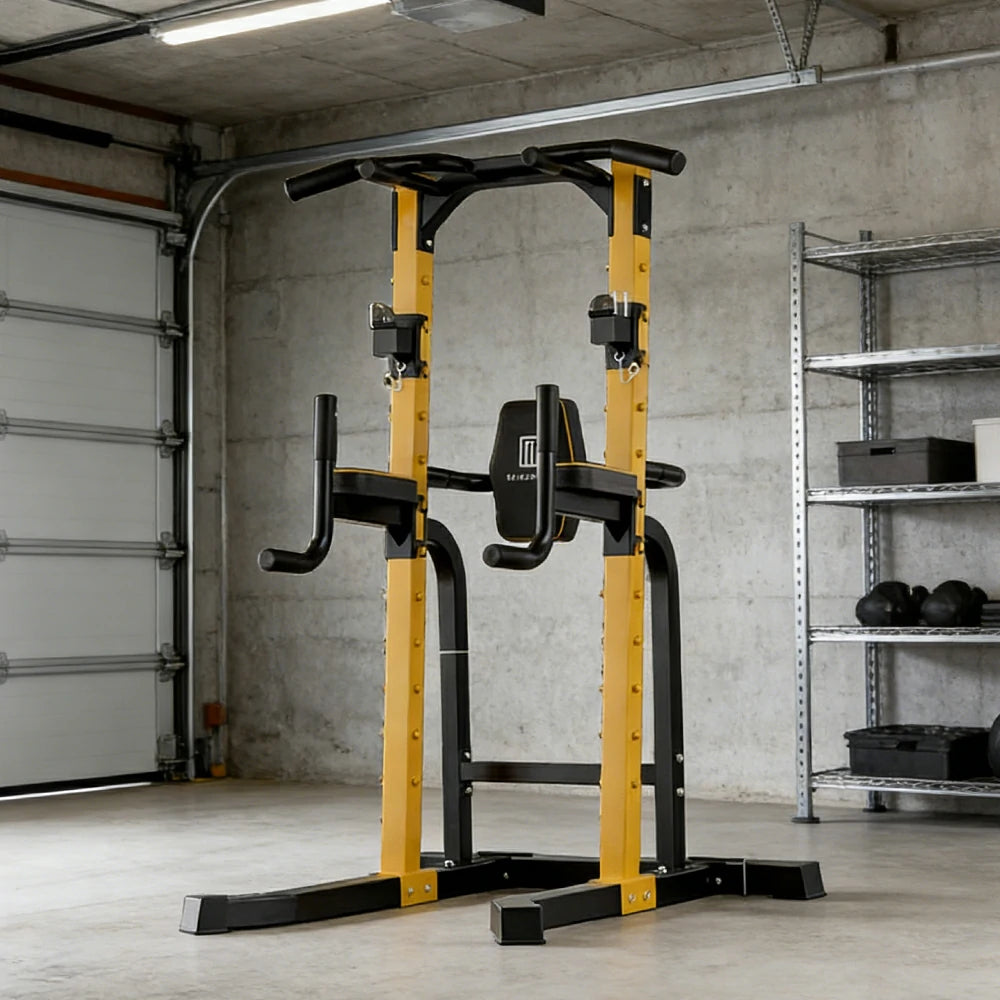 FITPRO Pull Up Station Multi-Function Training Heavy Duty Steel T-Base 206cm Home Gym Strength Equipment - Black&Yellow
