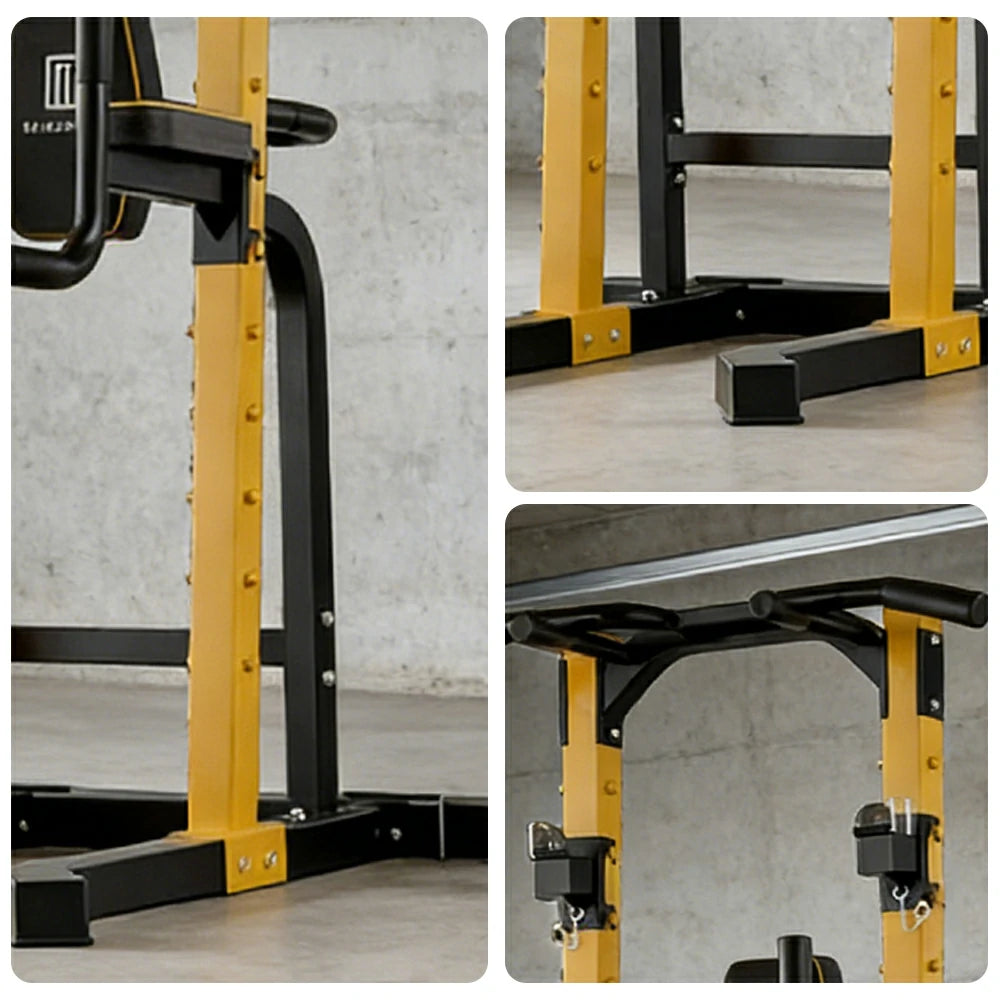 FITPRO Pull Up Station Multi-Function Training Heavy Duty Steel T-Base 206cm Home Gym Strength Equipment - Black&Yellow