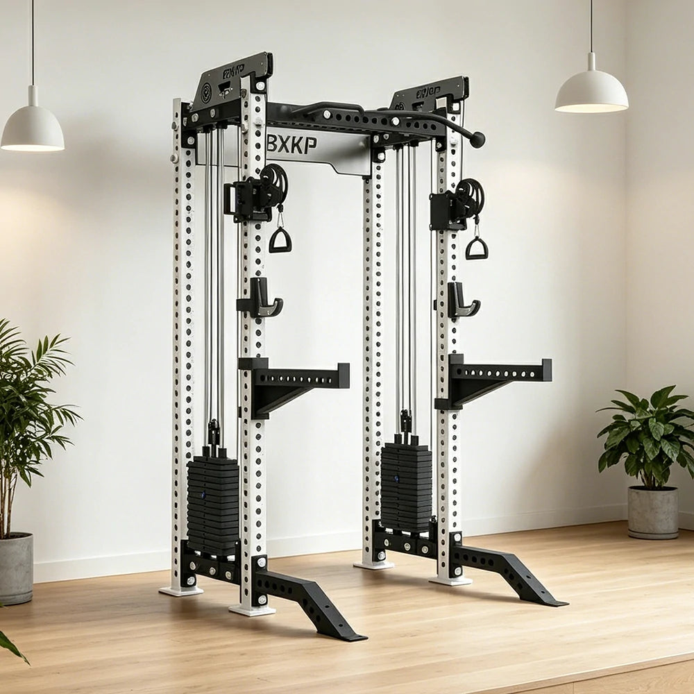 FITPRO Dual Cable Functional Power Rack 3MM Commercial Frame Aluminium Pulley Full Body Home Gym Garage - White