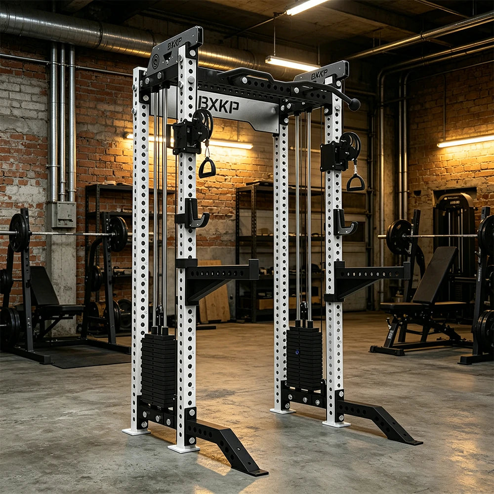 FITPRO Dual Cable Functional Power Rack 3MM Commercial Frame Aluminium Pulley Full Body Home Gym Garage - White