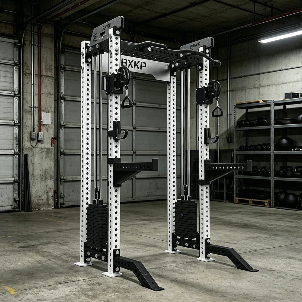 FITPRO Dual Cable Functional Power Rack 3MM Commercial Frame Aluminium Pulley Full Body Home Gym Garage - White