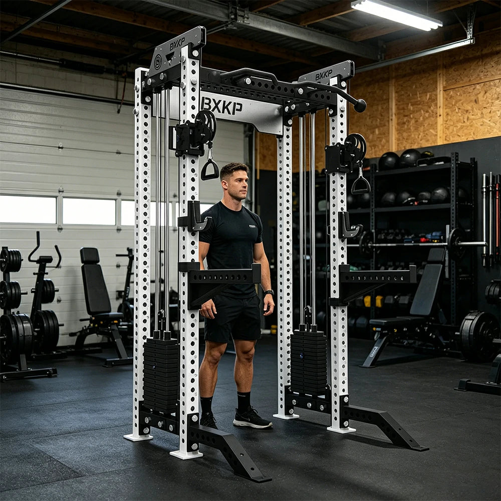 FITPRO Dual Cable Functional Power Rack 3MM Commercial Frame Aluminium Pulley Full Body Home Gym Garage - White
