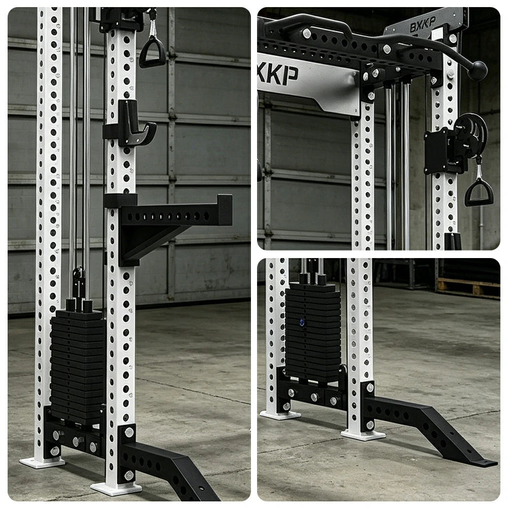 FITPRO Dual Cable Functional Power Rack 3MM Commercial Frame Aluminium Pulley Full Body Home Gym Garage - White