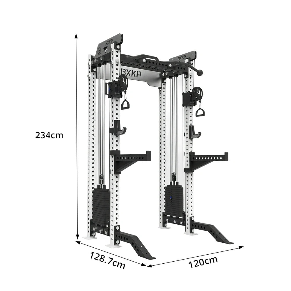 FITPRO Dual Cable Functional Power Rack 3MM Commercial Frame Aluminium Pulley Full Body Home Gym Garage - White