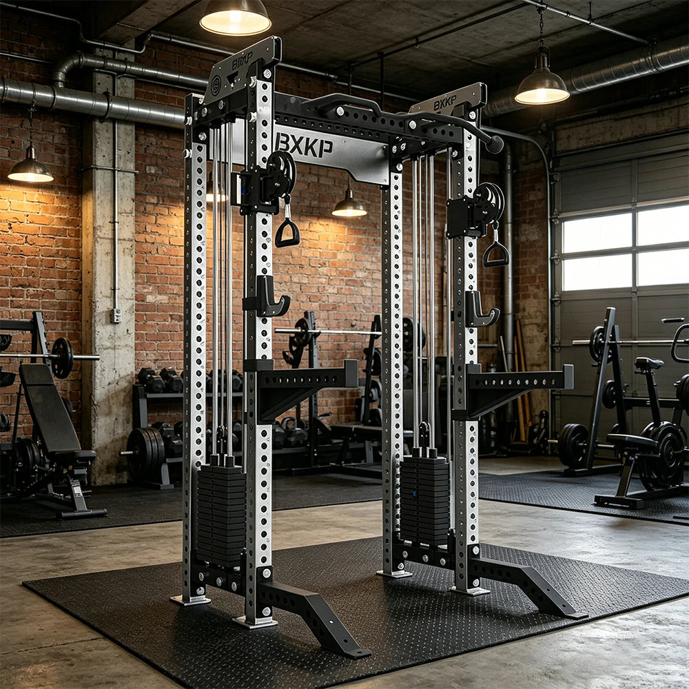 FITPRO Dual Cable Functional Power Rack Stainless Steel 3MM Commercial Frame Aluminium Pulley Full Body Home Gym Garage - Silver