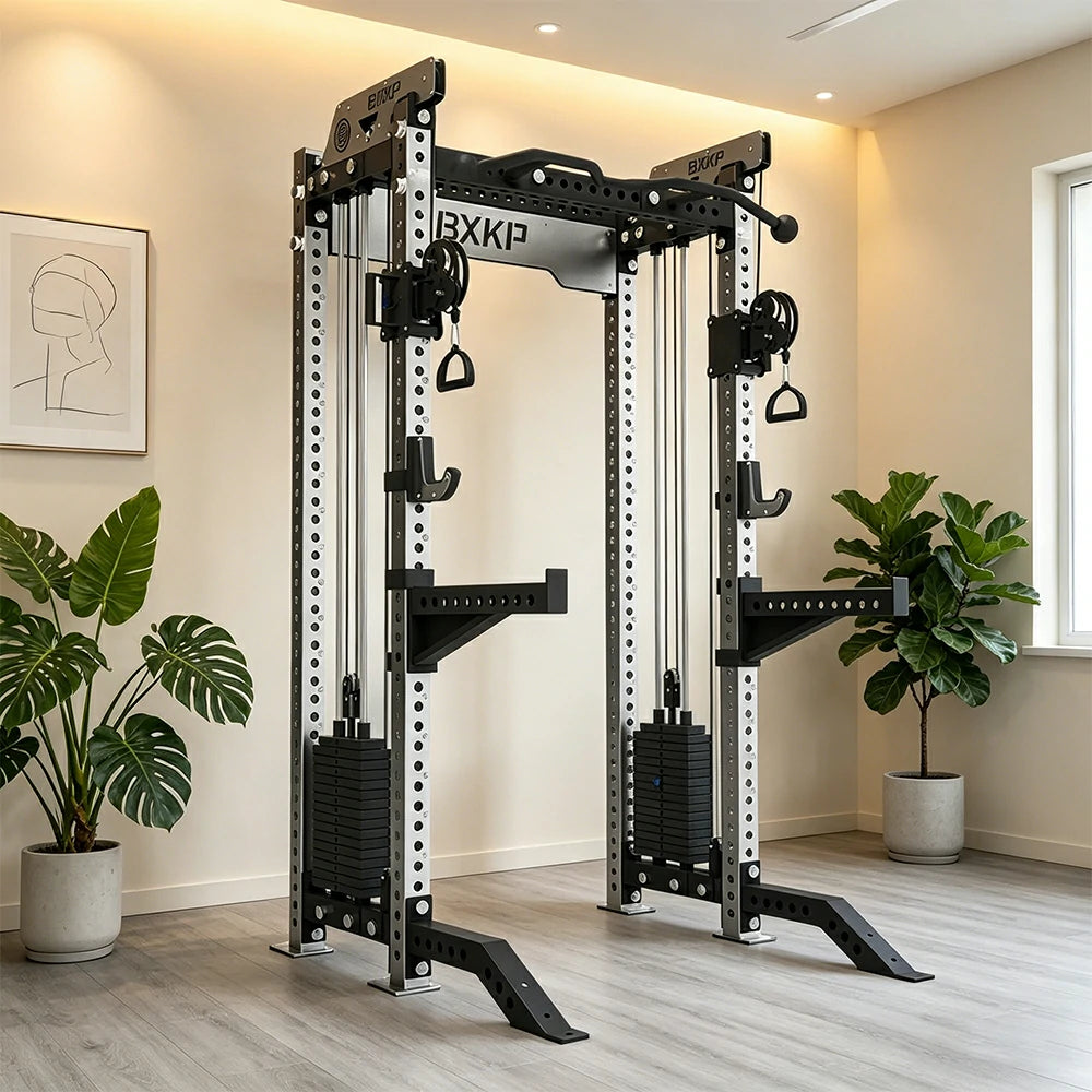 FITPRO Dual Cable Functional Power Rack Stainless Steel 3MM Commercial Frame Aluminium Pulley Full Body Home Gym Garage - Silver