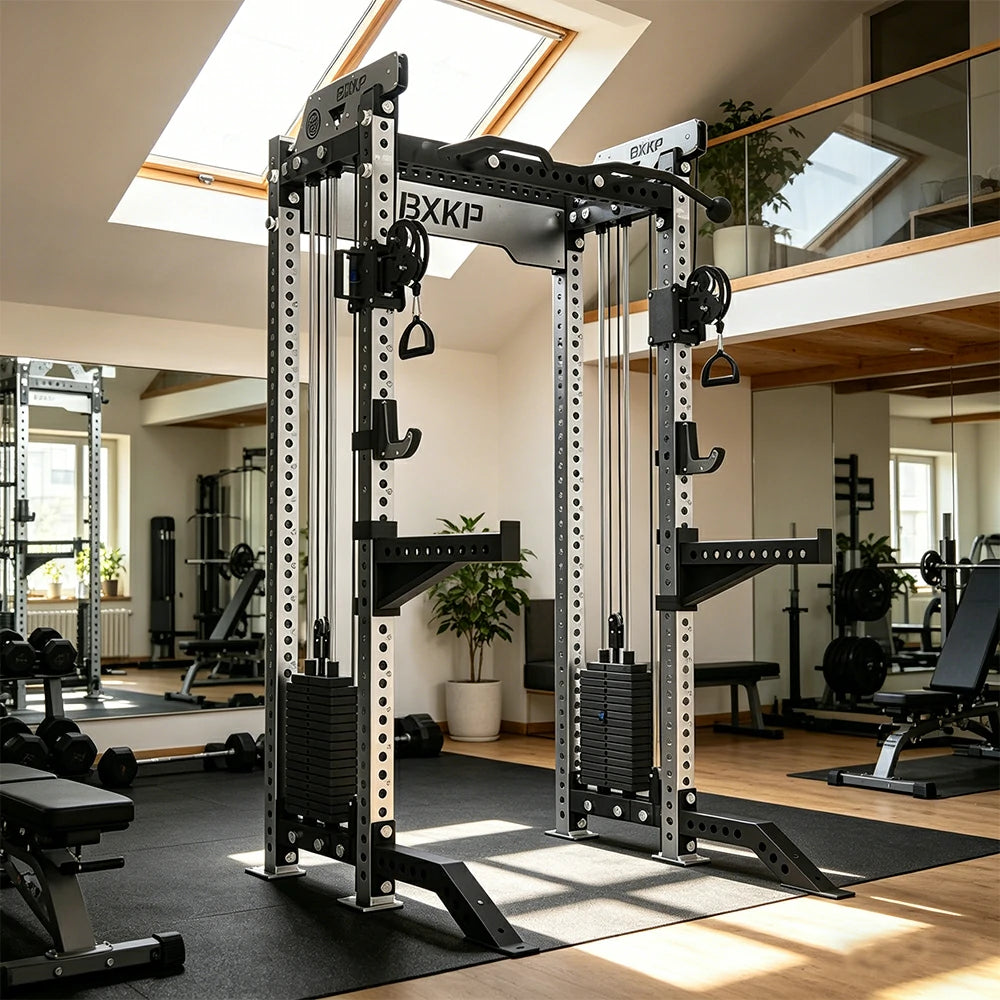 FITPRO Dual Cable Functional Power Rack Stainless Steel 3MM Commercial Frame Aluminium Pulley Full Body Home Gym Garage - Silver