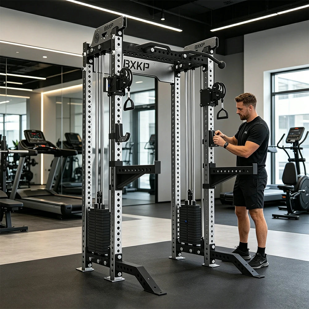 FITPRO Dual Cable Functional Power Rack Stainless Steel 3MM Commercial Frame Aluminium Pulley Full Body Home Gym Garage - Silver
