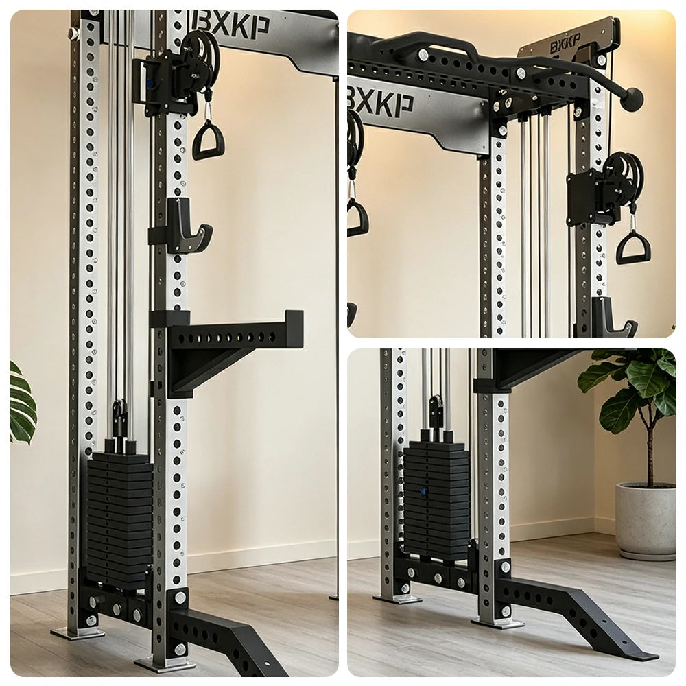 FITPRO Dual Cable Functional Power Rack Stainless Steel 3MM Commercial Frame Aluminium Pulley Full Body Home Gym Garage - Silver