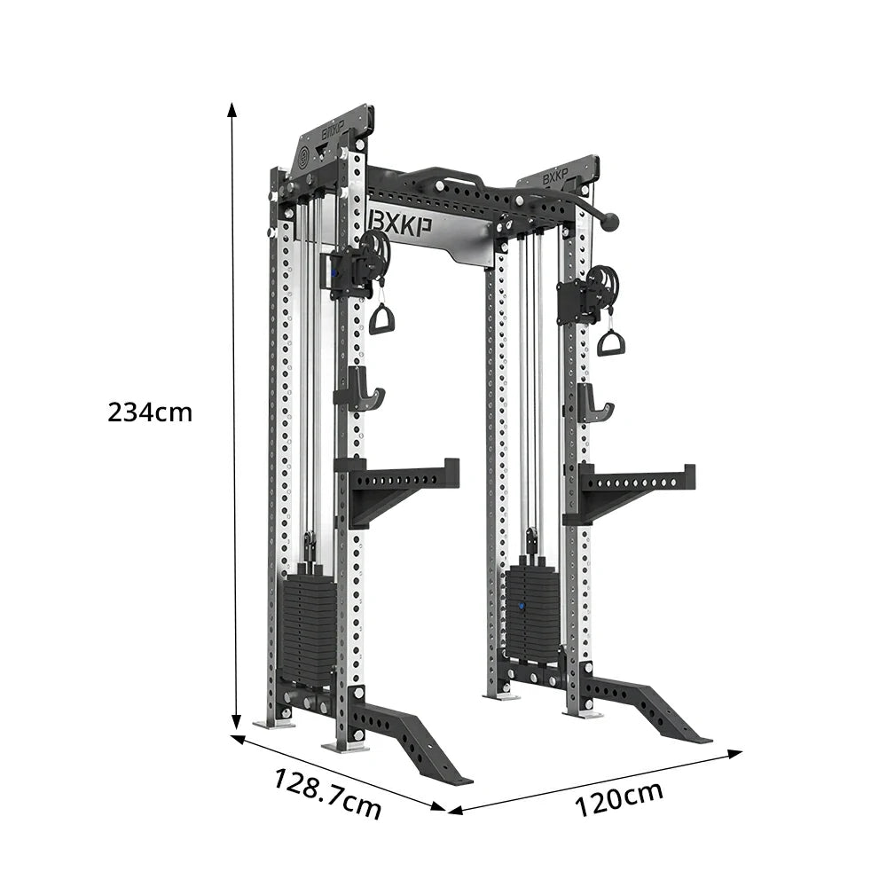FITPRO Dual Cable Functional Power Rack Stainless Steel 3MM Commercial Frame Aluminium Pulley Full Body Home Gym Garage - Silver