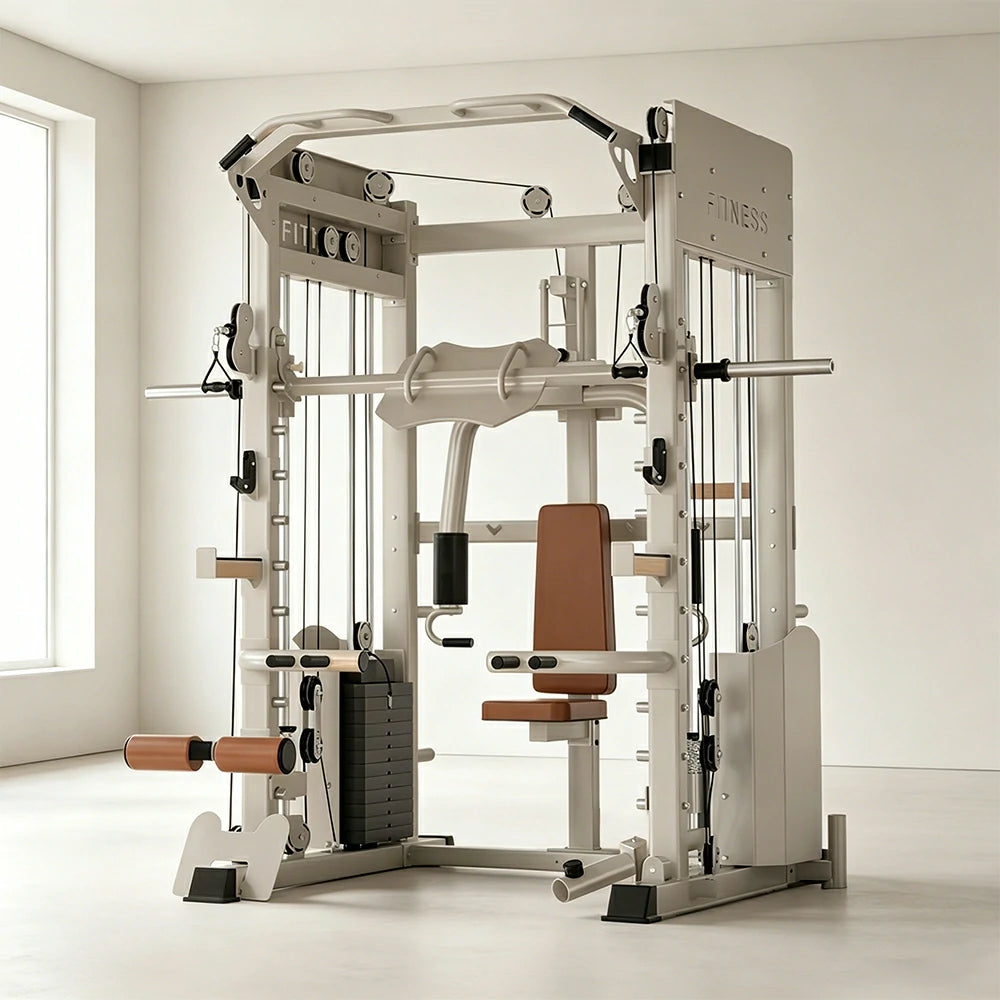 FITPRO All-in-One Smith Home Gym Dual 146KG Weight Stack Multi-Function Full Body Training Home Gym Garage - Beige