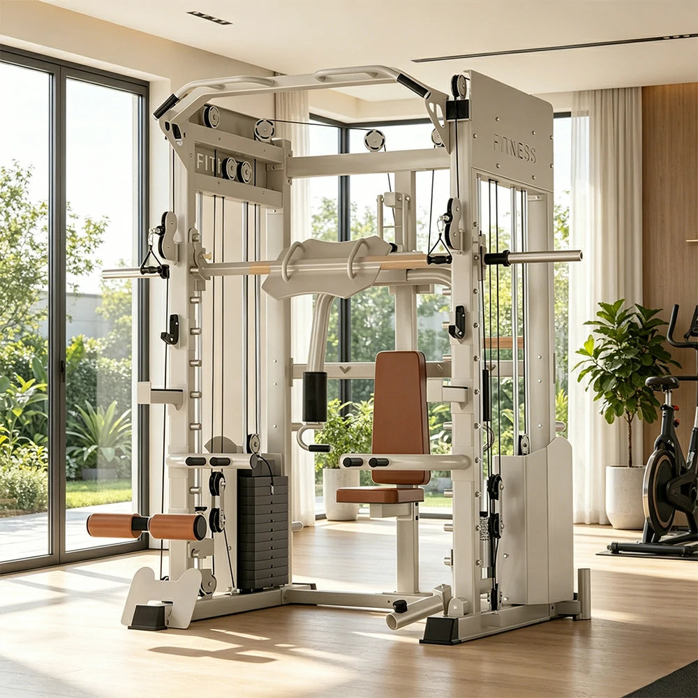 FITPRO All-in-One Smith Home Gym Dual 146KG Weight Stack Multi-Function Full Body Training Home Gym Garage - Beige