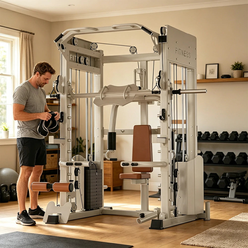 FITPRO All-in-One Smith Home Gym Dual 146KG Weight Stack Multi-Function Full Body Training Home Gym Garage - Beige