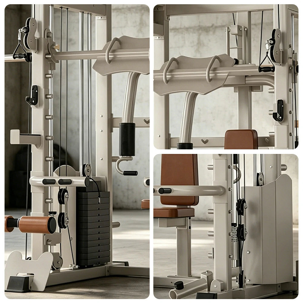 FITPRO All-in-One Smith Home Gym Dual 146KG Weight Stack Multi-Function Full Body Training Home Gym Garage - Beige