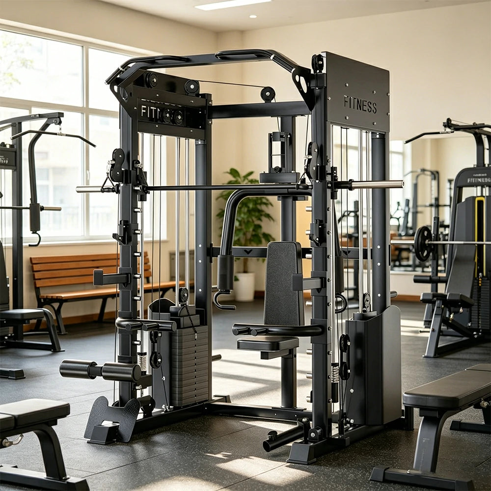 FITPRO All-in-One Smith Home Gym Dual 146KG Weight Stack Multi-Function Full Body Training Home Gym Garage - Black