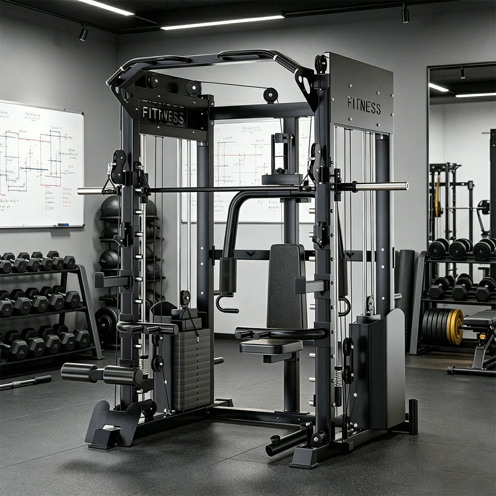 FITPRO All-in-One Smith Home Gym Dual 146KG Weight Stack Multi-Function Full Body Training Home Gym Garage - Black