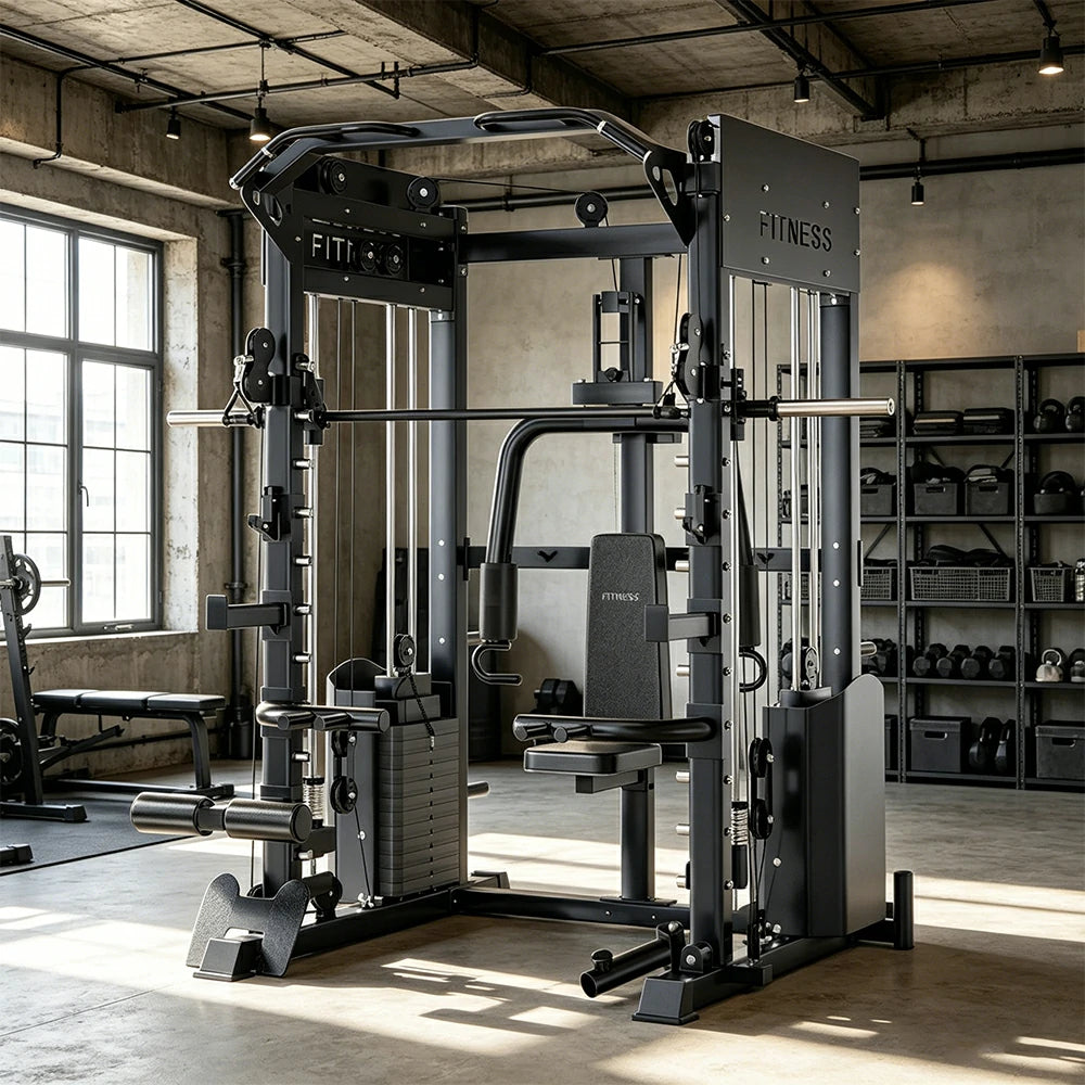 FITPRO All-in-One Smith Home Gym Dual 146KG Weight Stack Multi-Function Full Body Training Home Gym Garage - Black