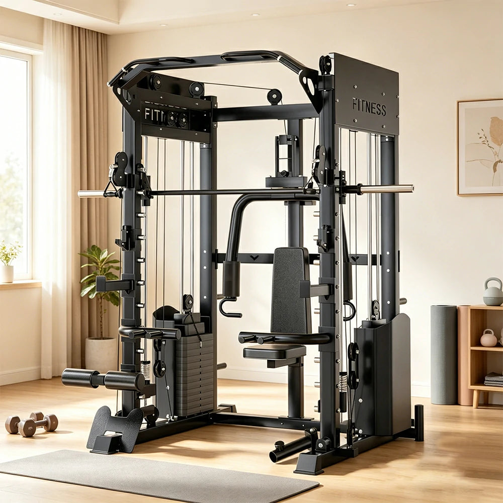 FITPRO All-in-One Smith Home Gym Dual 146KG Weight Stack Multi-Function Full Body Training Home Gym Garage - Black