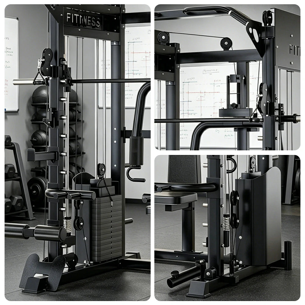 FITPRO All-in-One Smith Home Gym Dual 146KG Weight Stack Multi-Function Full Body Training Home Gym Garage - Black