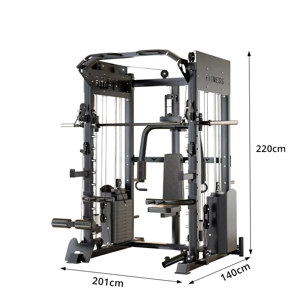 FITPRO All-in-One Smith Home Gym Dual 146KG Weight Stack Multi-Function Full Body Training Home Gym Garage - Black