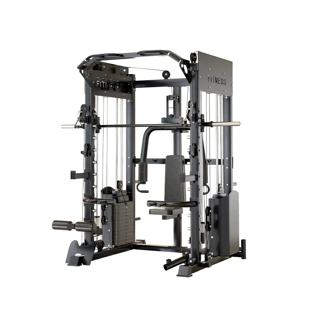 FITPRO All-in-One Smith Home Gym Dual 146KG Weight Stack Multi-Function Full Body Training Home Gym Garage - Black