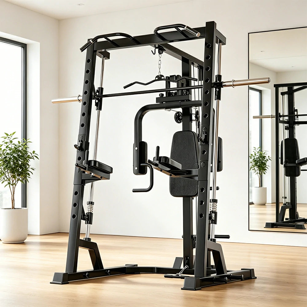 FITPRO Compact Smith Training Rack Heavy-Duty Steel Smooth Linear Motion Multi-Function Full Body Home Gym Bedroom Living Room