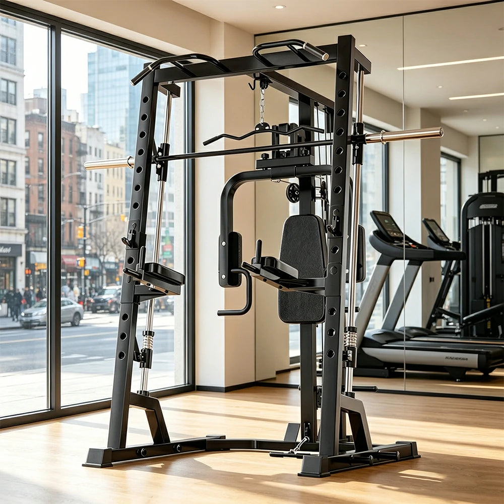 FITPRO Compact Smith Training Rack Heavy-Duty Steel Smooth Linear Motion Multi-Function Full Body Home Gym Bedroom Living Room