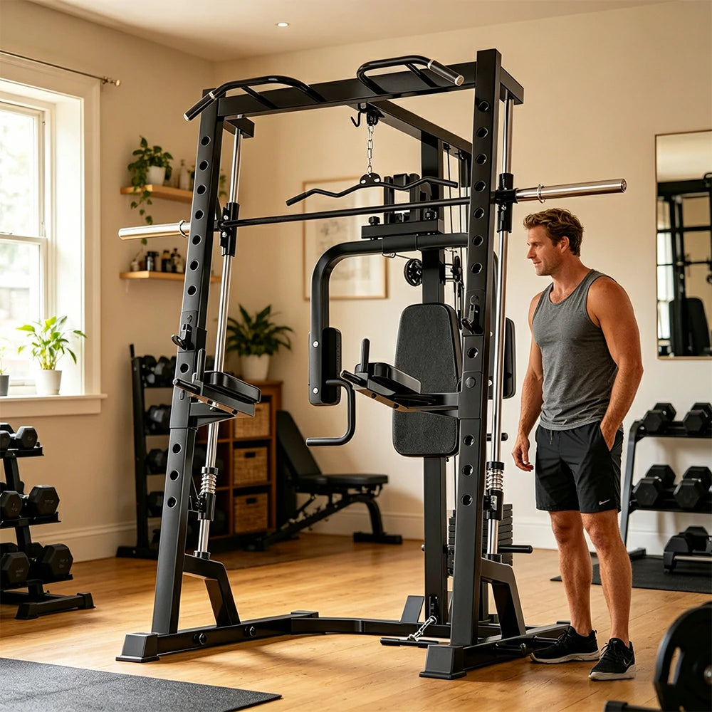 FITPRO Compact Smith Training Rack Heavy-Duty Steel Smooth Linear Motion Multi-Function Full Body Home Gym Bedroom Living Room