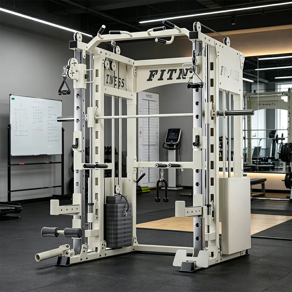 FITPRO Commercial-Grade Smith Home Gym Dual 126KG Weight Stack Multi-Function Full Body Training Home Gym Garage - White