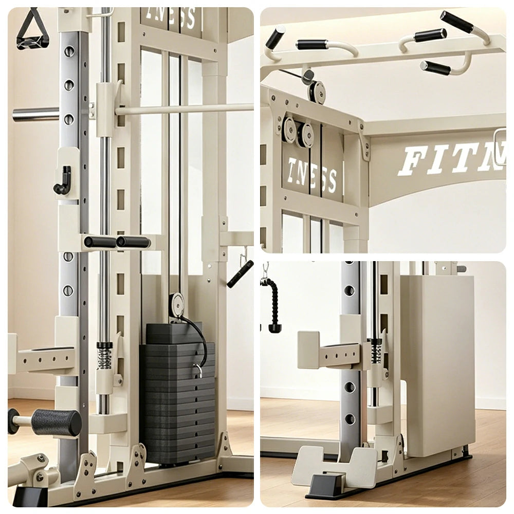 FITPRO Commercial-Grade Smith Home Gym Dual 126KG Weight Stack Multi-Function Full Body Training Home Gym Garage - White