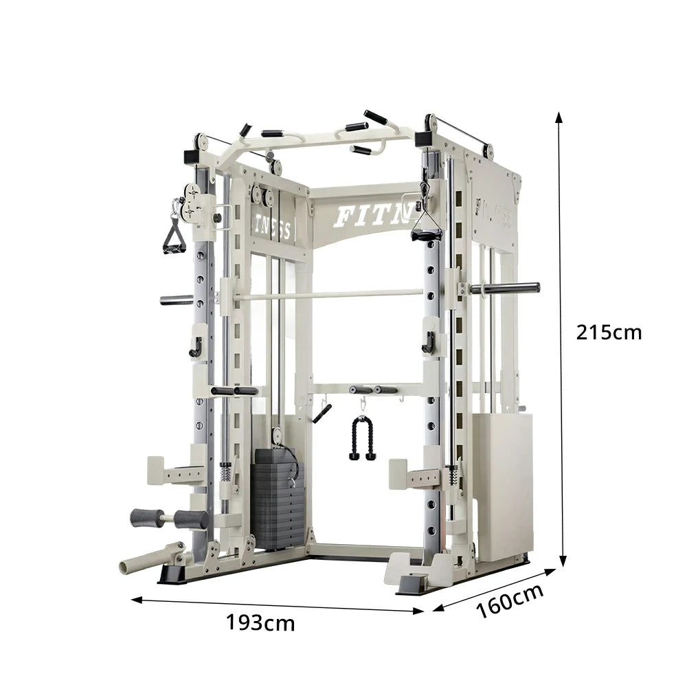 FITPRO Commercial-Grade Smith Home Gym Dual 126KG Weight Stack Multi-Function Full Body Training Home Gym Garage - White
