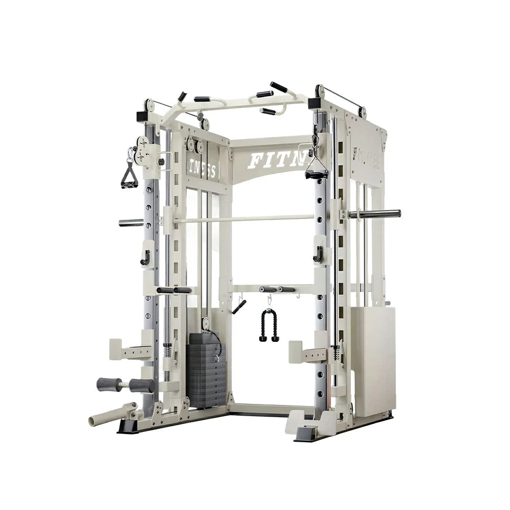 FITPRO Commercial-Grade Smith Home Gym Dual 126KG Weight Stack Multi-Function Full Body Training Home Gym Garage - White