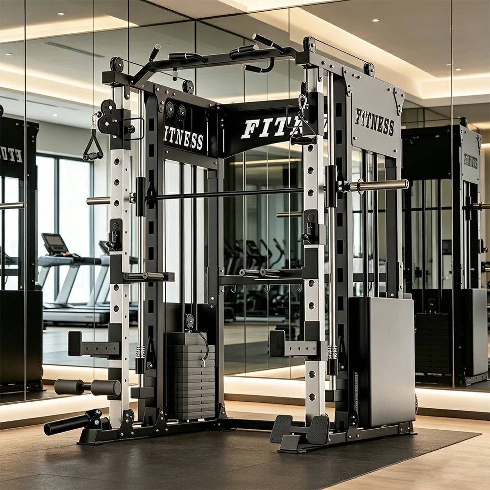 FITPRO Commercial-Grade Smith Home Gym Dual 126KG Weight Stack Multi-Function Full Body Training Home Gym Garage - Black