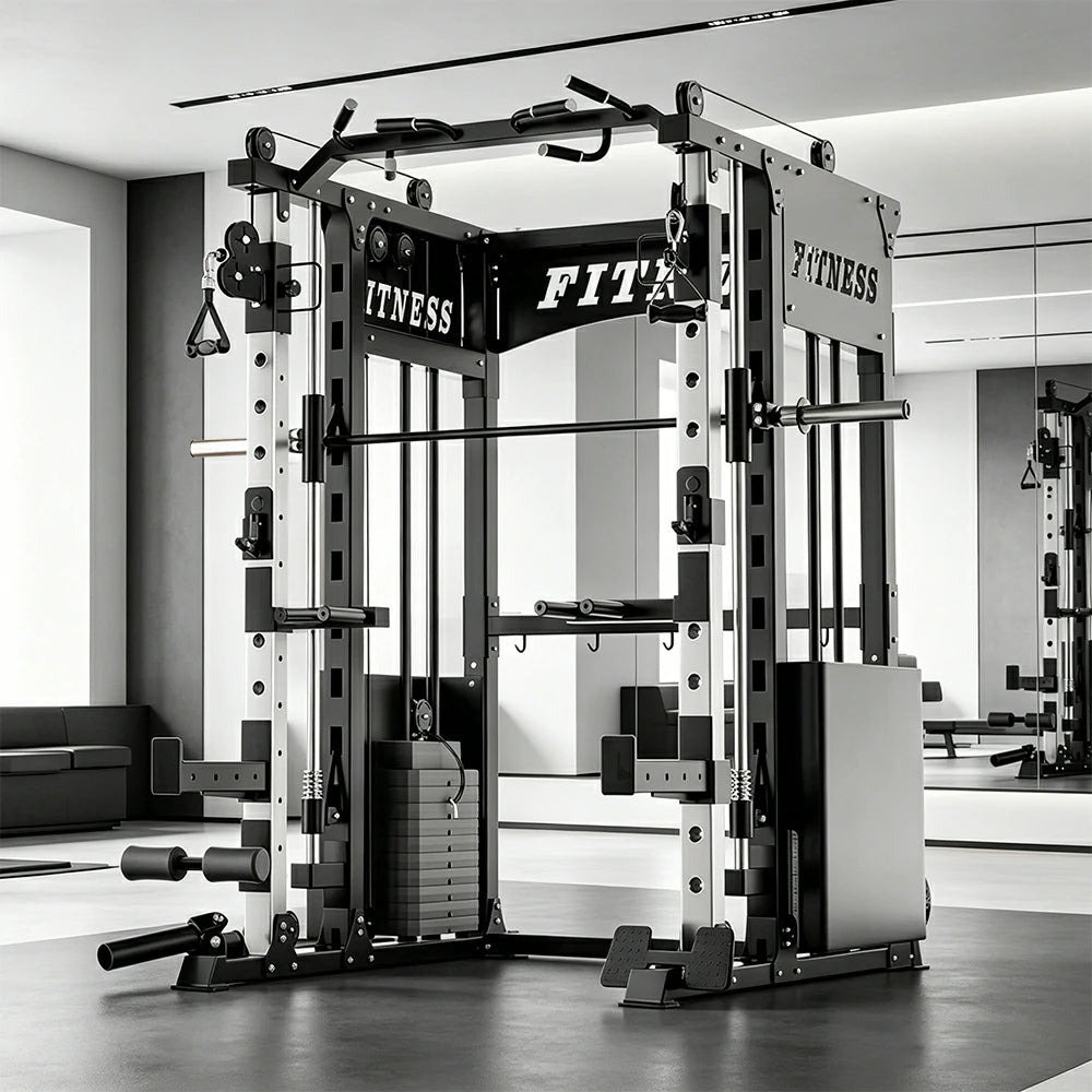FITPRO Commercial-Grade Smith Home Gym Dual 126KG Weight Stack Multi-Function Full Body Training Home Gym Garage - Black
