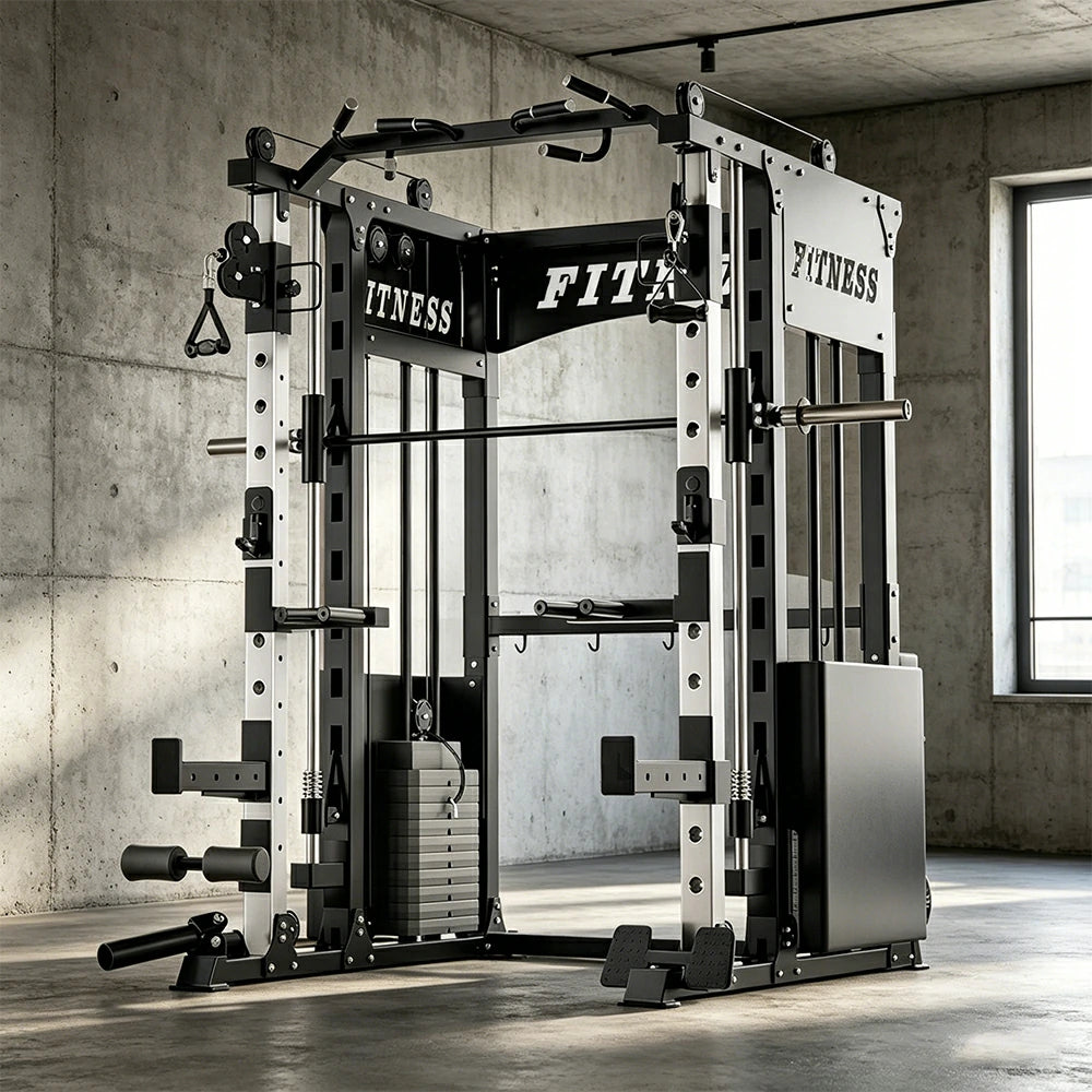FITPRO Commercial-Grade Smith Home Gym Dual 126KG Weight Stack Multi-Function Full Body Training Home Gym Garage - Black