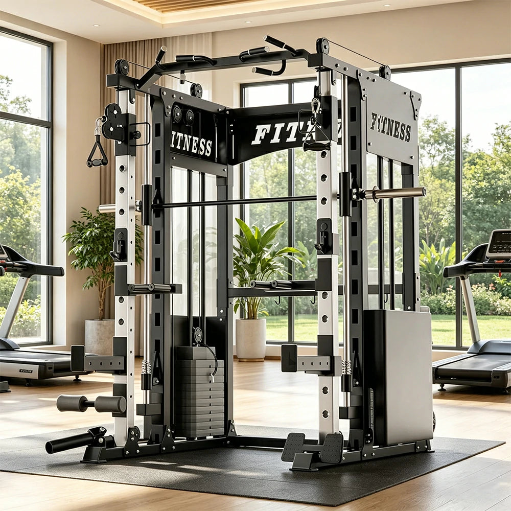 FITPRO Commercial-Grade Smith Home Gym Dual 126KG Weight Stack Multi-Function Full Body Training Home Gym Garage - Black