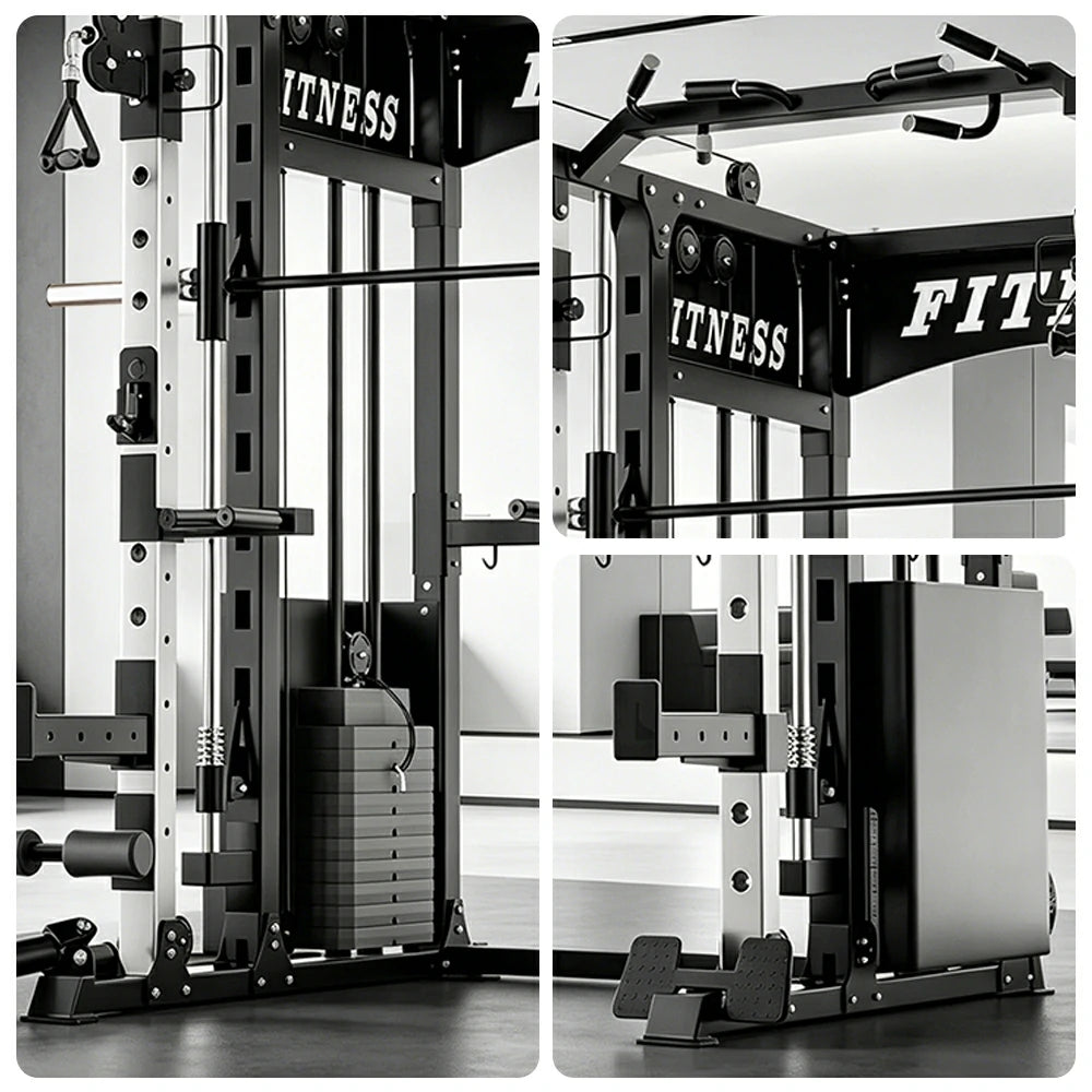 FITPRO Commercial-Grade Smith Home Gym Dual 126KG Weight Stack Multi-Function Full Body Training Home Gym Garage - Black