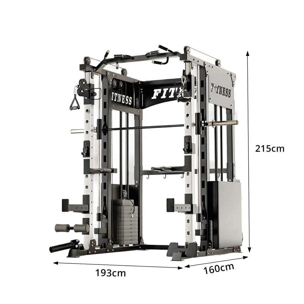 FITPRO Commercial-Grade Smith Home Gym Dual 126KG Weight Stack Multi-Function Full Body Training Home Gym Garage - Black