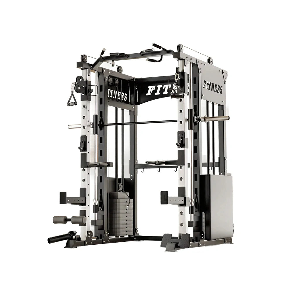 FITPRO Commercial-Grade Smith Home Gym Dual 126KG Weight Stack Multi-Function Full Body Training Home Gym Garage - Black