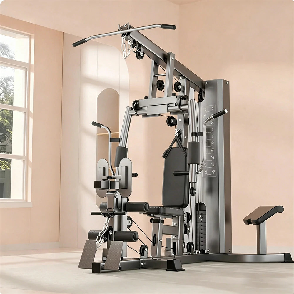 FITPRO Compact All-in-One Home Gym Trainer 65KG Weight Stack Multi-Function Full Body Strength Training Home Gym Balcony - Black
