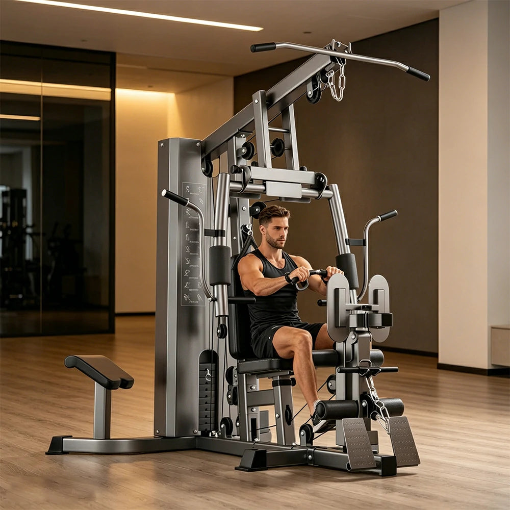 FITPRO Compact All-in-One Home Gym Trainer 65KG Weight Stack Multi-Function Full Body Strength Training Home Gym Balcony - Black
