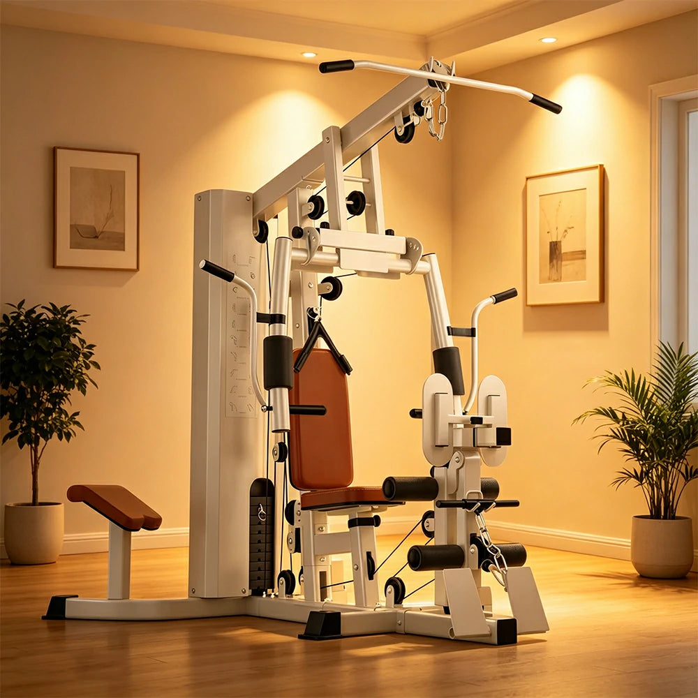 FITPRO Compact All-in-One Home Gym Trainer 65KG Weight Stack Multi-Function Full Body Strength Training Home Gym Balcony - White