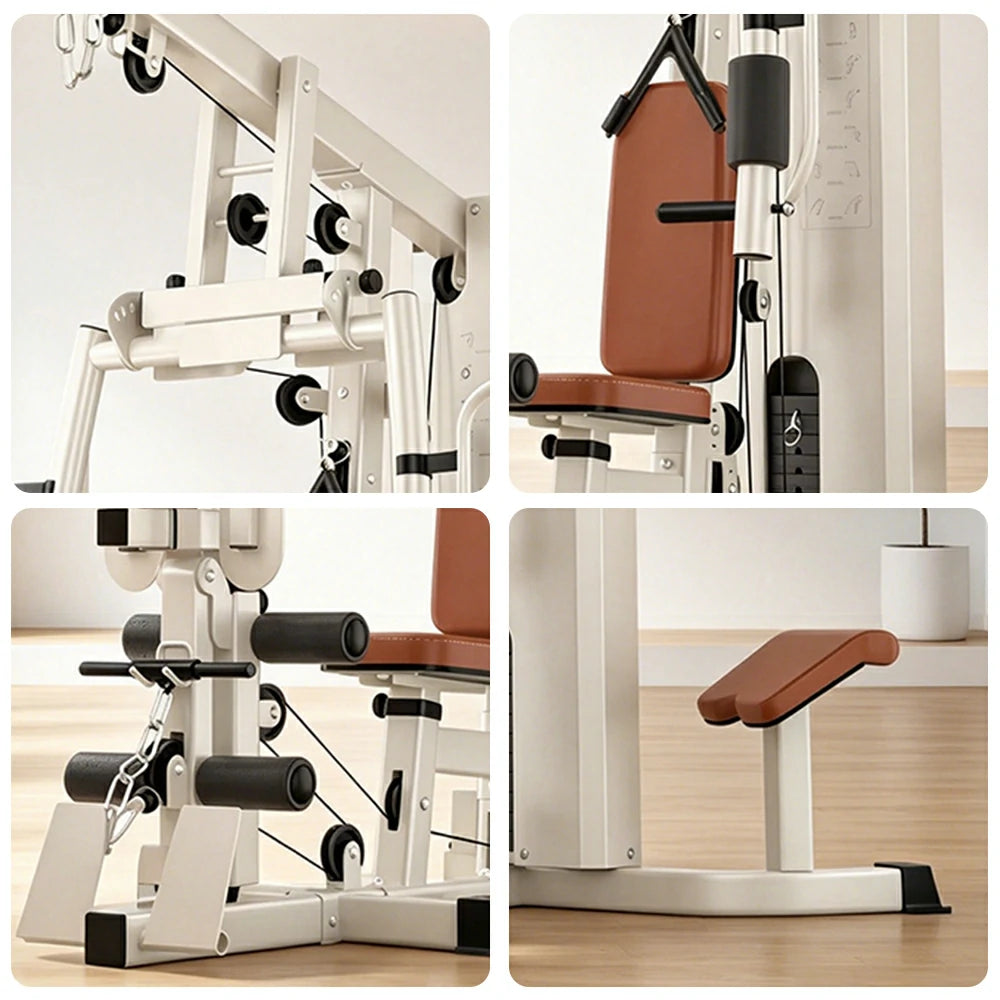 FITPRO Compact All-in-One Home Gym Trainer 65KG Weight Stack Multi-Function Full Body Strength Training Home Gym Balcony - White