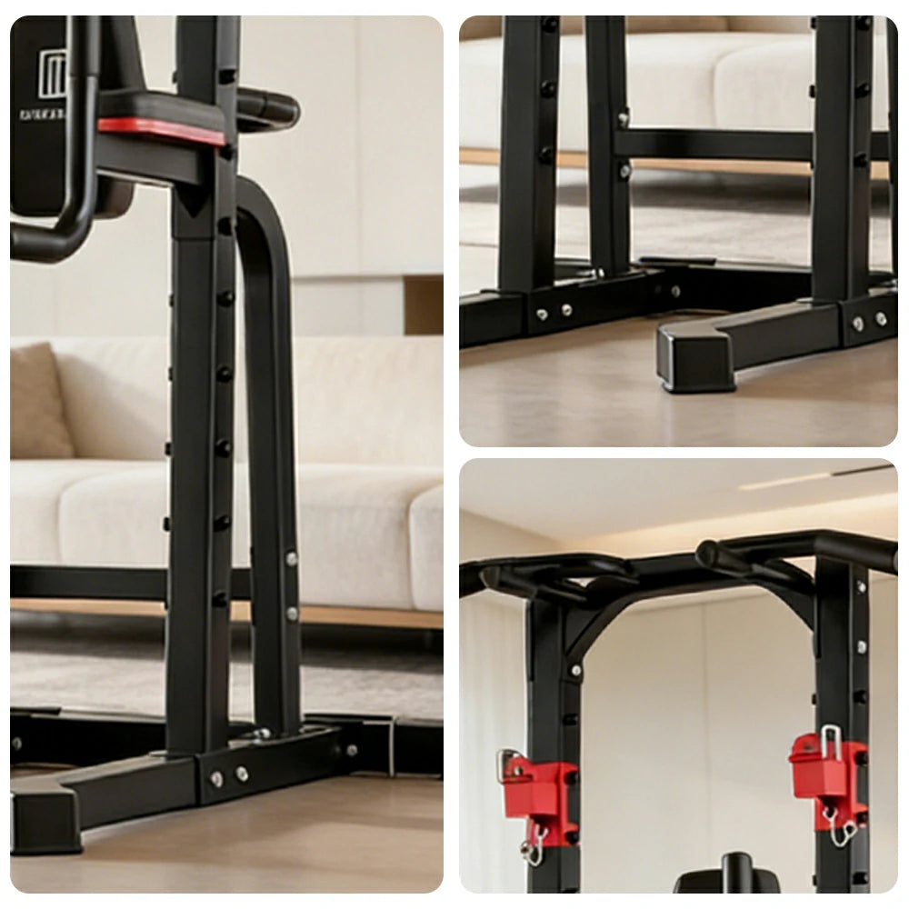 FITPRO Pull Up Station Multi-Function Training Heavy Duty Steel T-Base 206cm Home Gym Strength Equipment - Black&Red