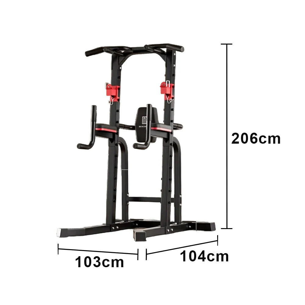 FITPRO Pull Up Station Multi-Function Training Heavy Duty Steel T-Base 206cm Home Gym Strength Equipment - Black&Red