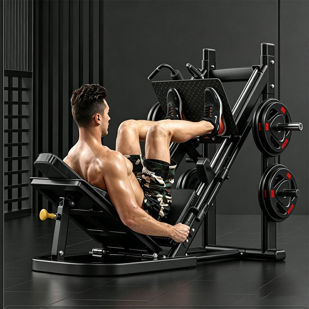 FITPRO Commercial Hack Leg Press Machine Dual Mode Heavy-Duty Steel Triangular Stability Full Body Leg Training Home Gym - Black