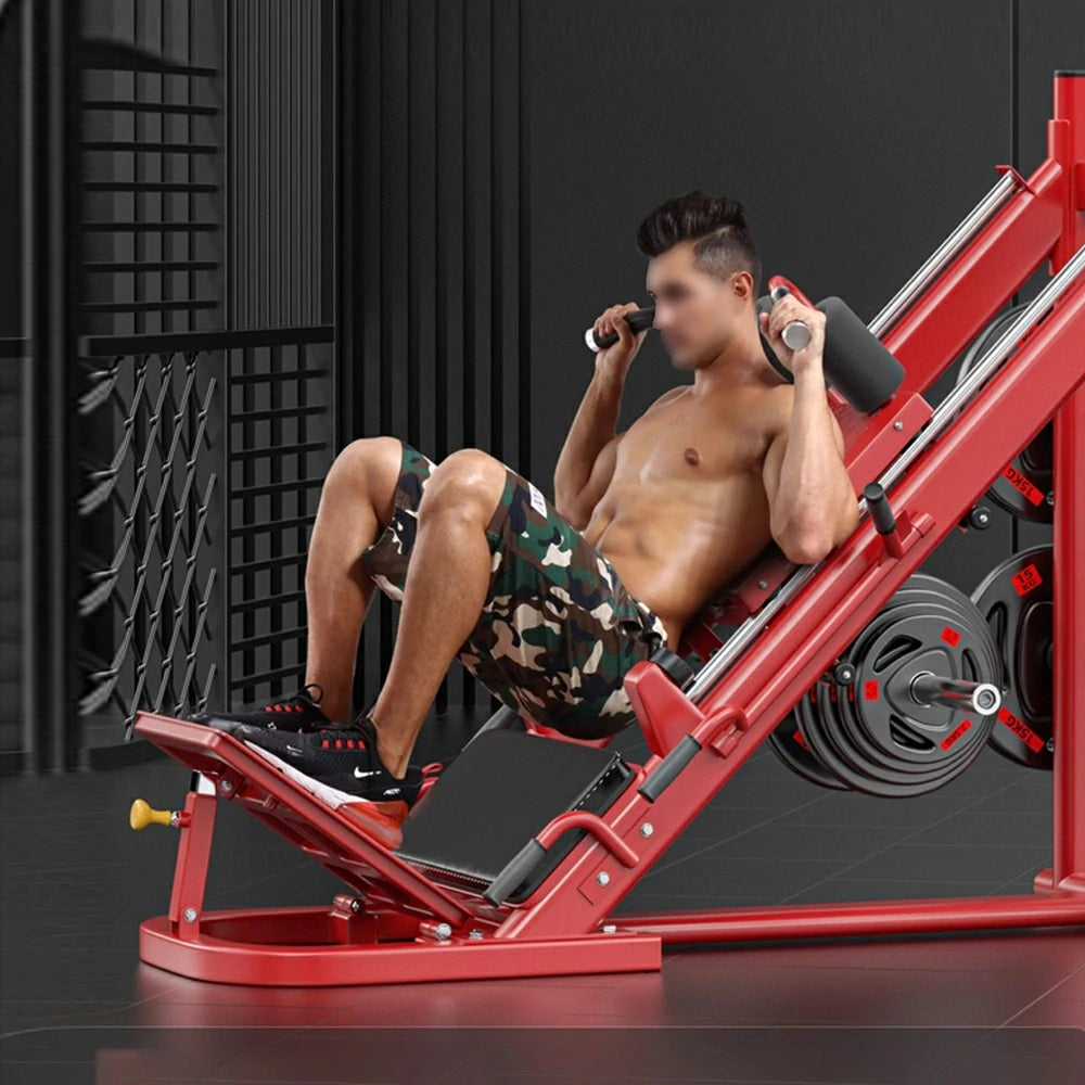 FITPRO Commercial Hack Leg Press Machine Dual Mode Heavy-Duty Steel Triangular Stability Full Body Leg Training Home Gym - Red