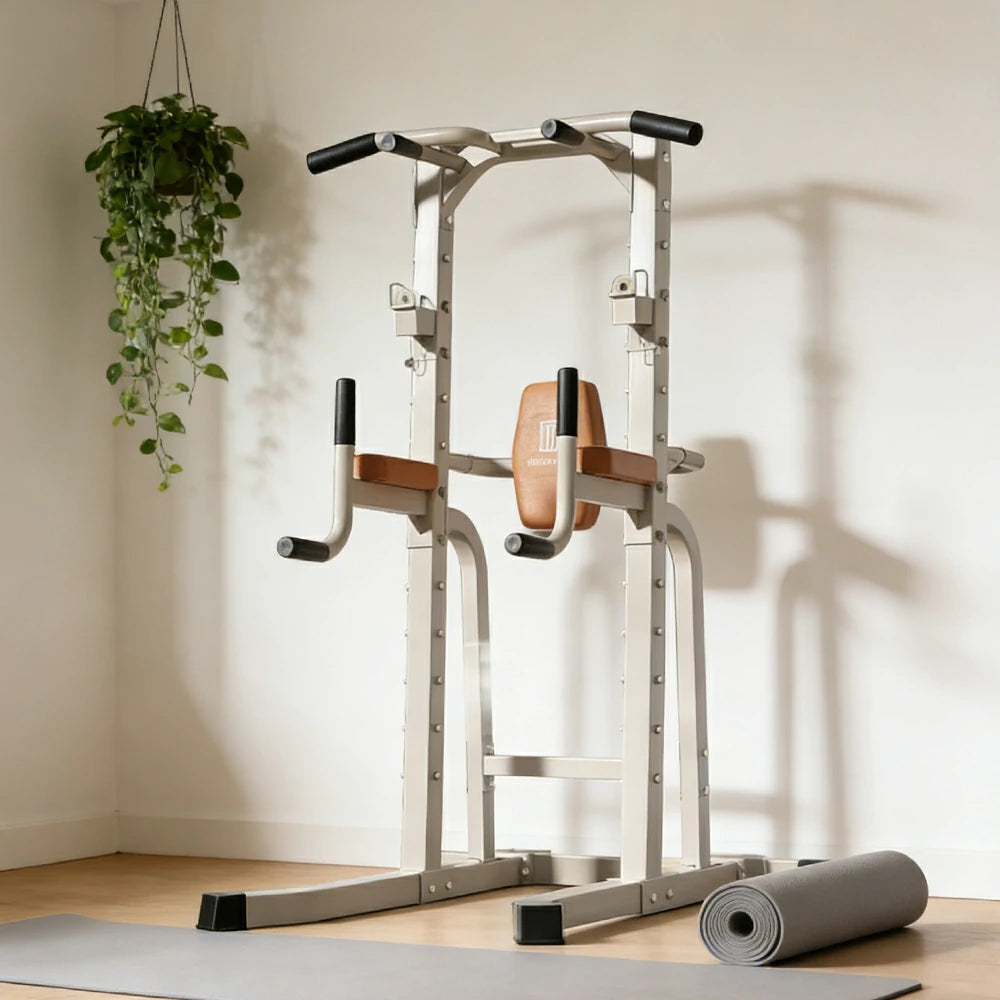 FITPRO Pull Up Station Multi-Function Training Heavy Duty Steel T-Base 206cm Home Gym Strength Equipment - White